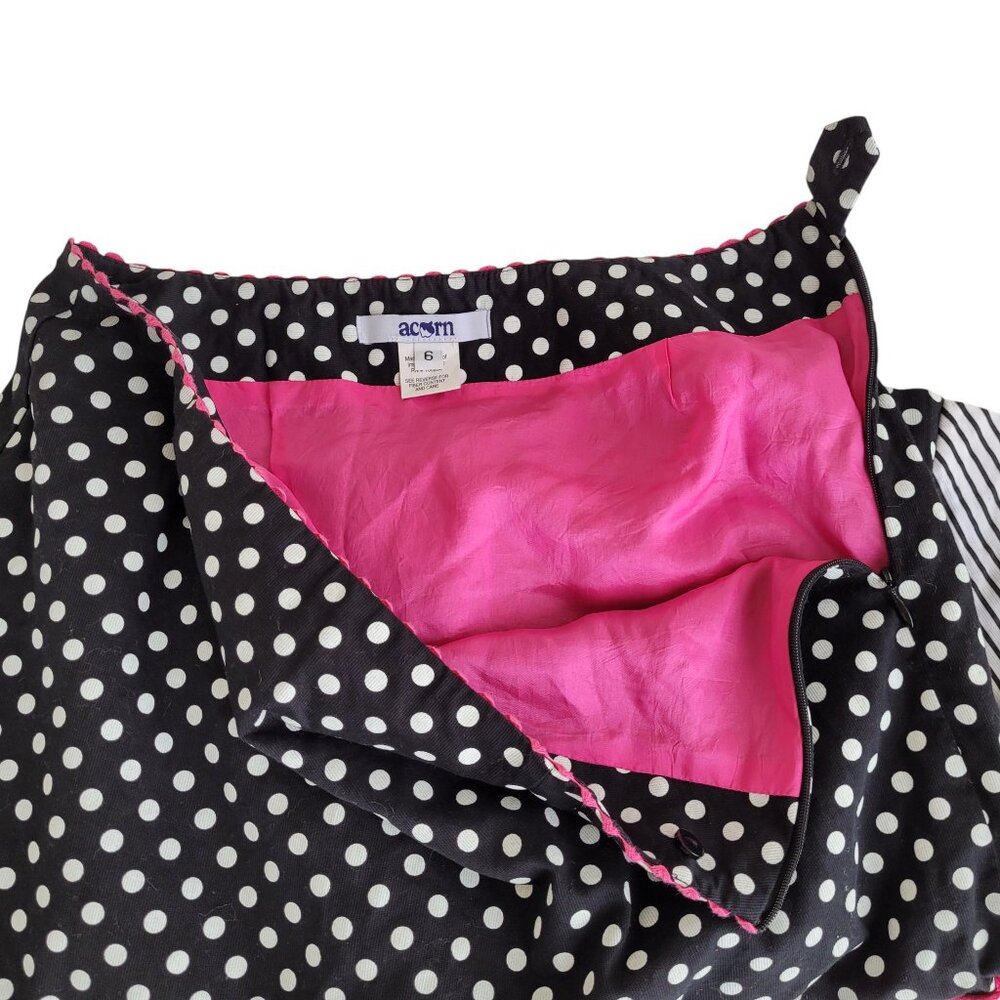 Y2K Acorn brand black and white polka dot cotton skirt with pink details - Picture 4 of 7